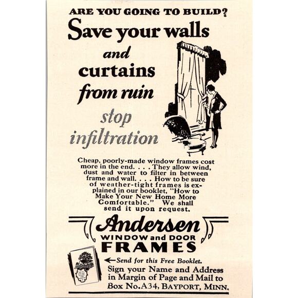 Andersen Window & Door Frames Stop Infiltration 1929 Magazine Ad SAH7-H1 - Picture 2 of 2